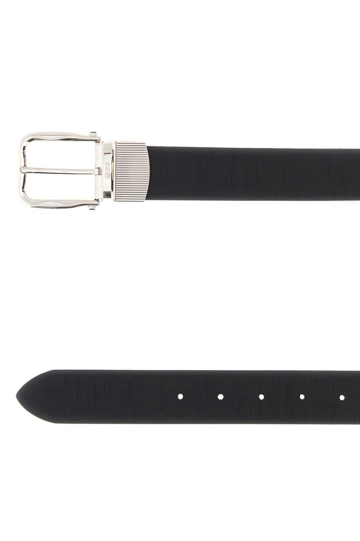 ZEGNA Leather Reversible Belt with Silver Metal Finishing