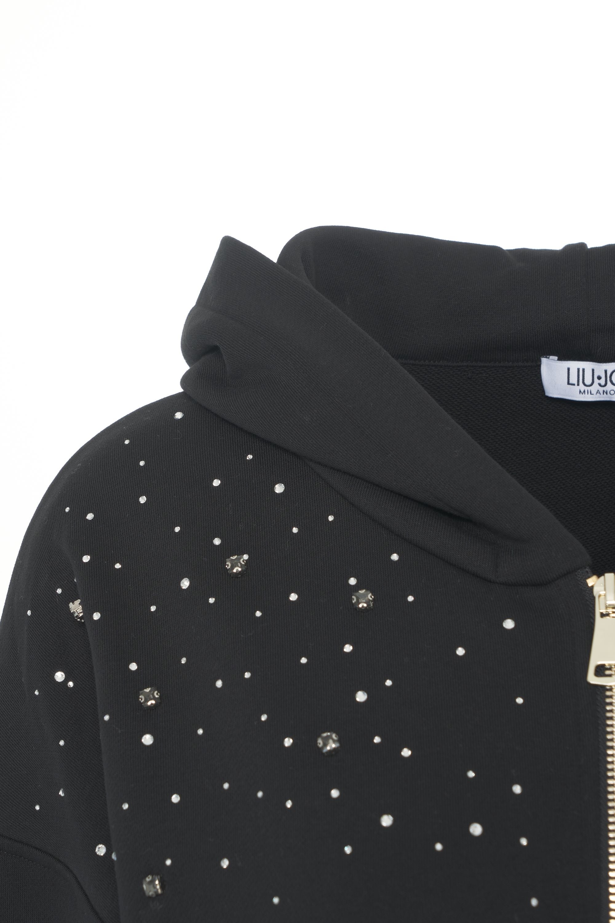 LIU JO Sparkling Rhinestone Zip-Up Sweatshirt with Hood for Women