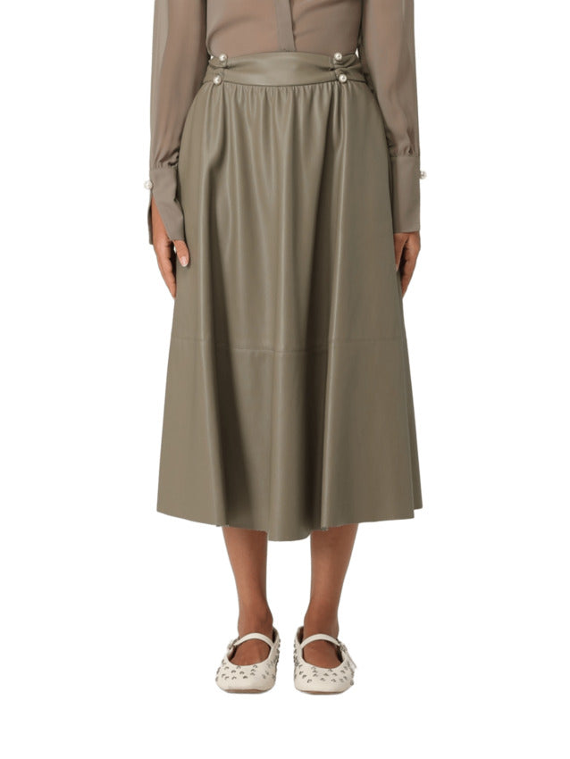 LIU JO Chic Longuette Skirt with Pearls and Ruffled Hem