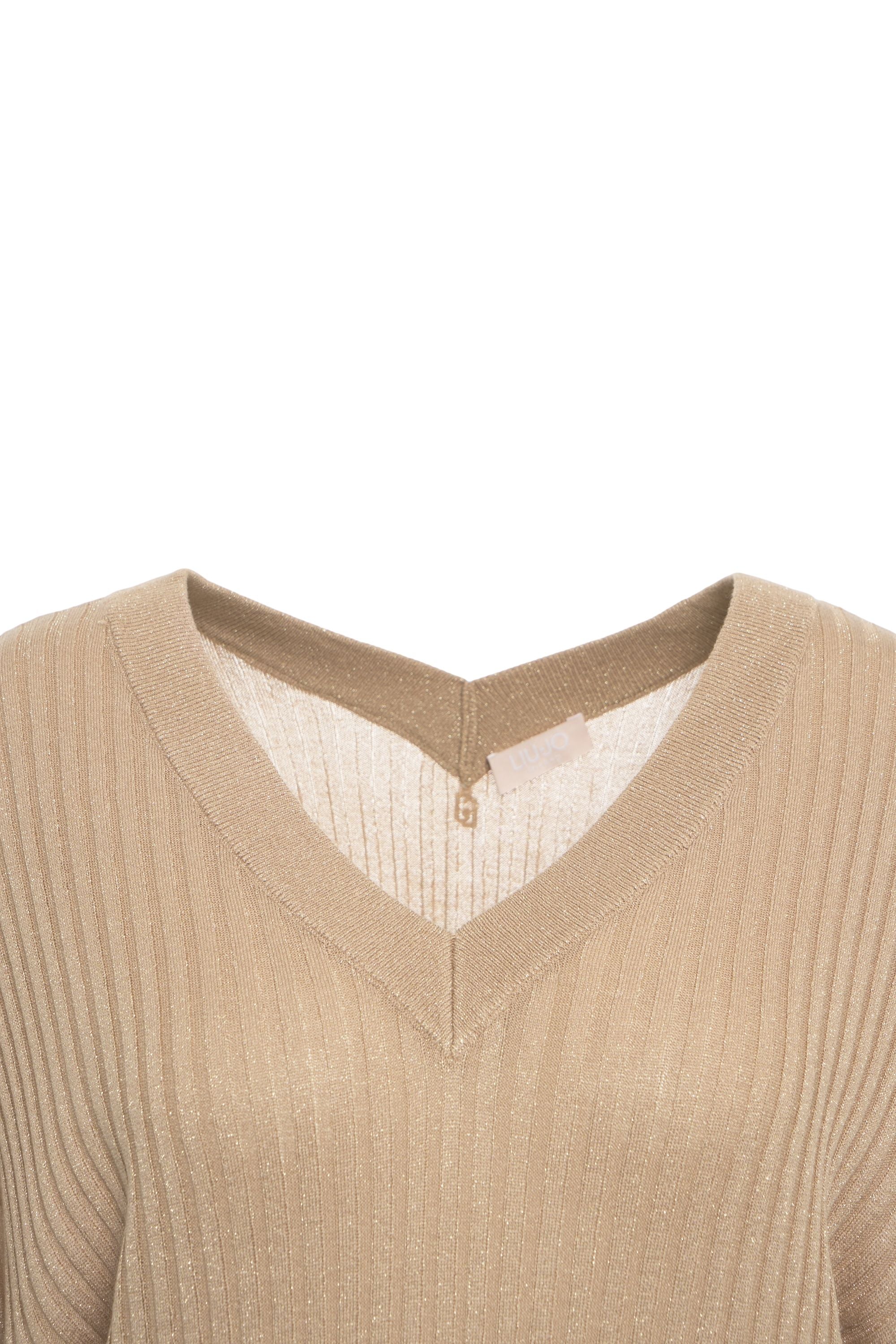 LIU JO Chic Ribbed Knit Sweater with V-Neck