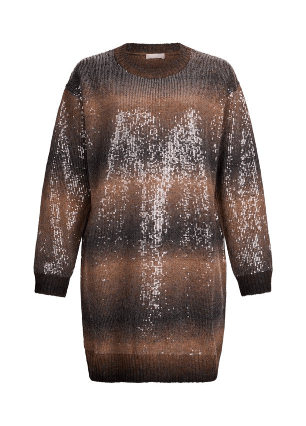 LIU JO WHITE Mini Sequined Dress with Round Neckline and Long Sleeves