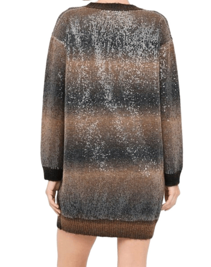 LIU JO WHITE Mini Sequined Dress with Round Neckline and Long Sleeves