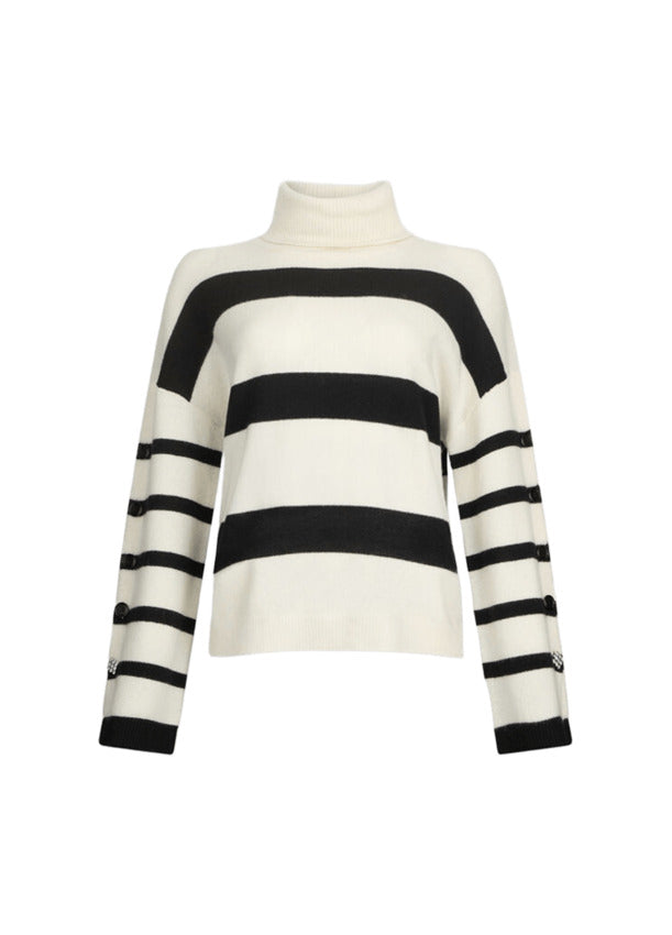 LIU JO WHITE Chic Striped Sweatshirt with Jewel Buttons and Back Slit