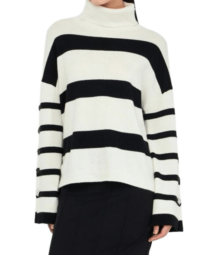 LIU JO WHITE Chic Striped Sweatshirt with Jewel Buttons and Back Slit