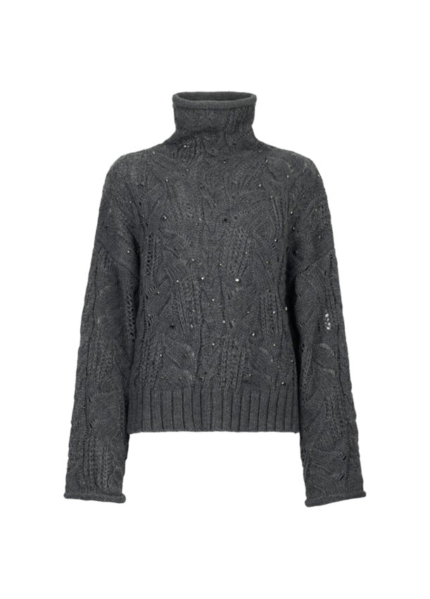 LIU JO WHITE Chic Turtleneck Sweatshirt with Cable Knit and Jewel Embellishments