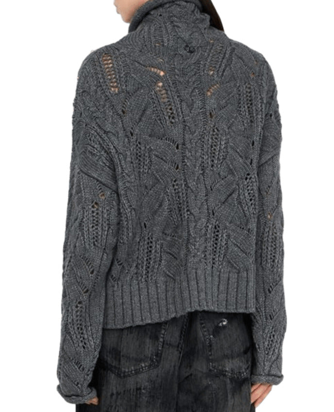 LIU JO WHITE Chic Turtleneck Sweatshirt with Cable Knit and Jewel Embellishments
