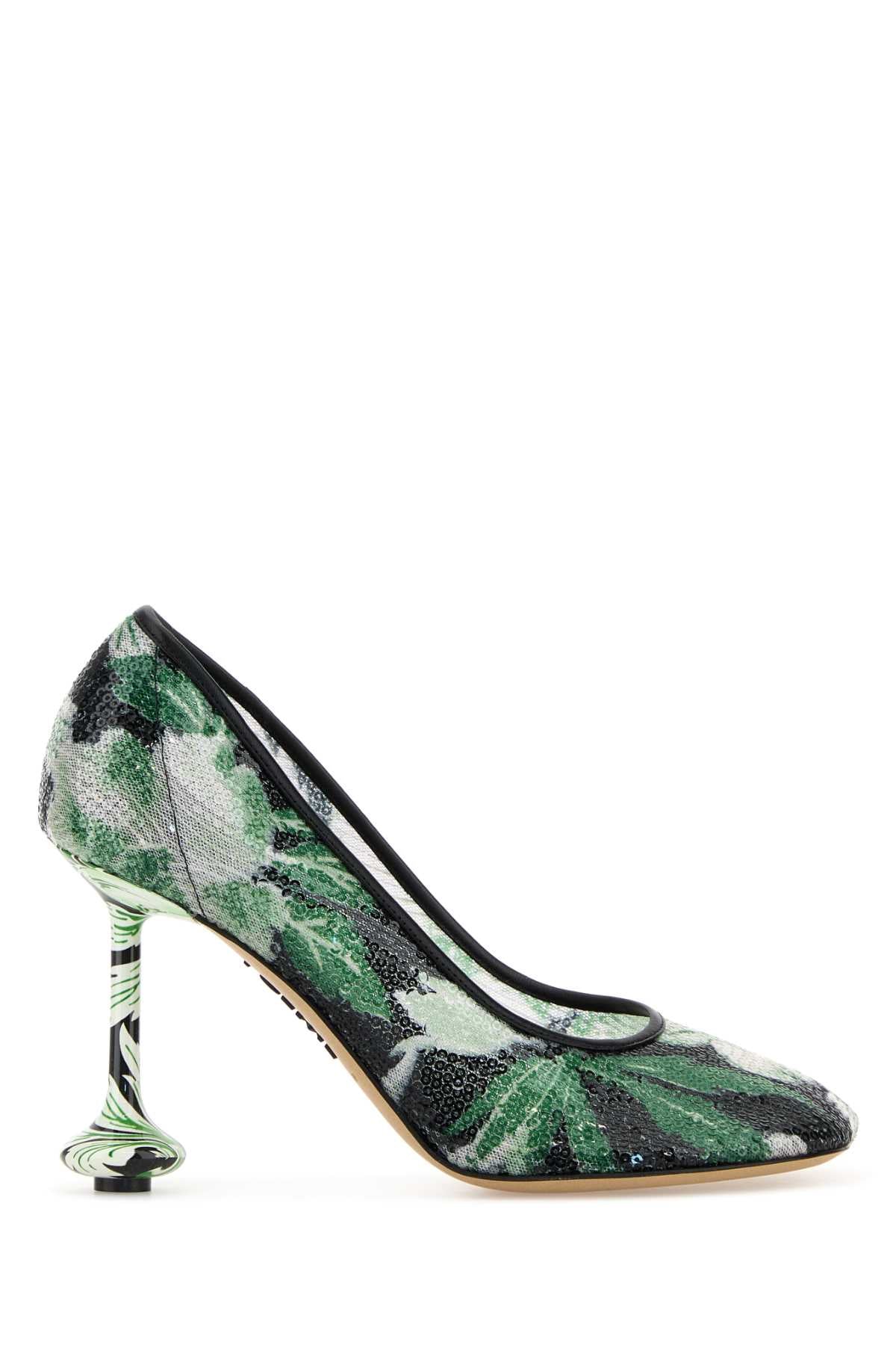 LOEWE Embellished Floral Mesh Toy Pumps 90