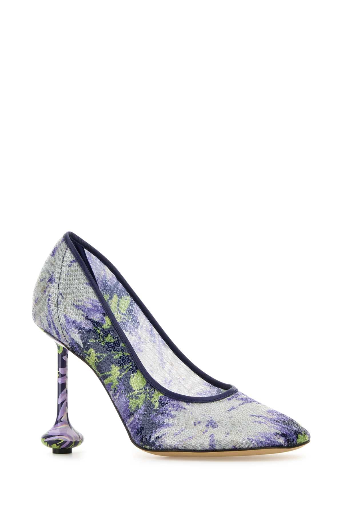 LOEWE Embellished Mesh Toy Pumps - Women's 90 Sequins Floral Style
