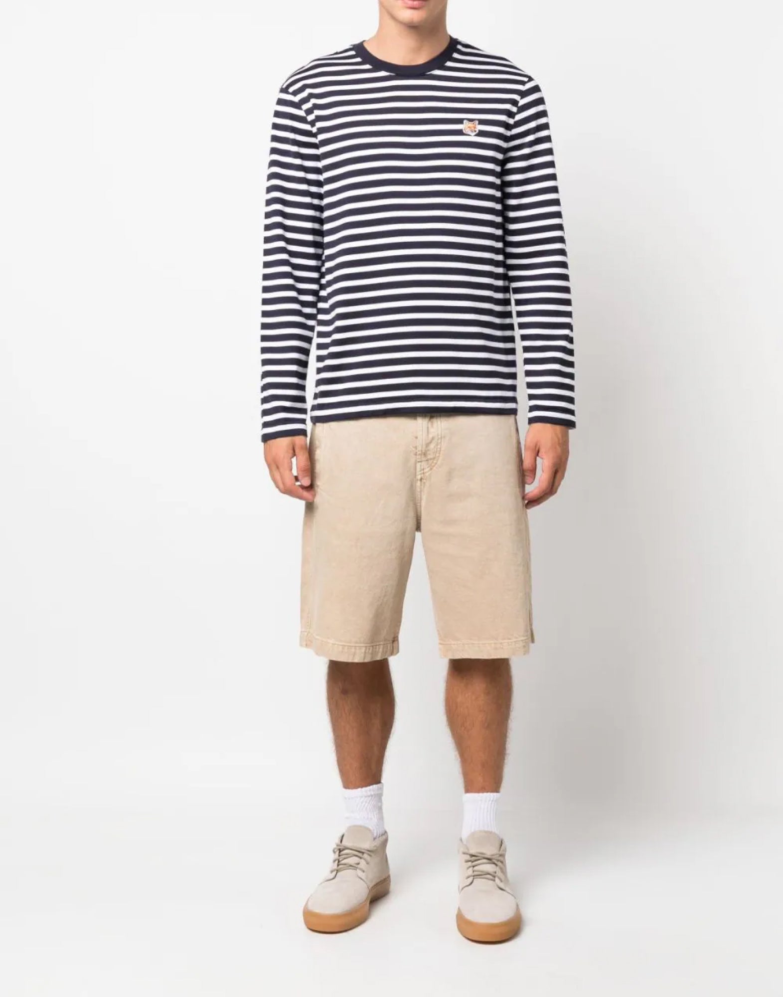MAISON KITSUNÉ Striped Logo Long Sleeve T-Shirt