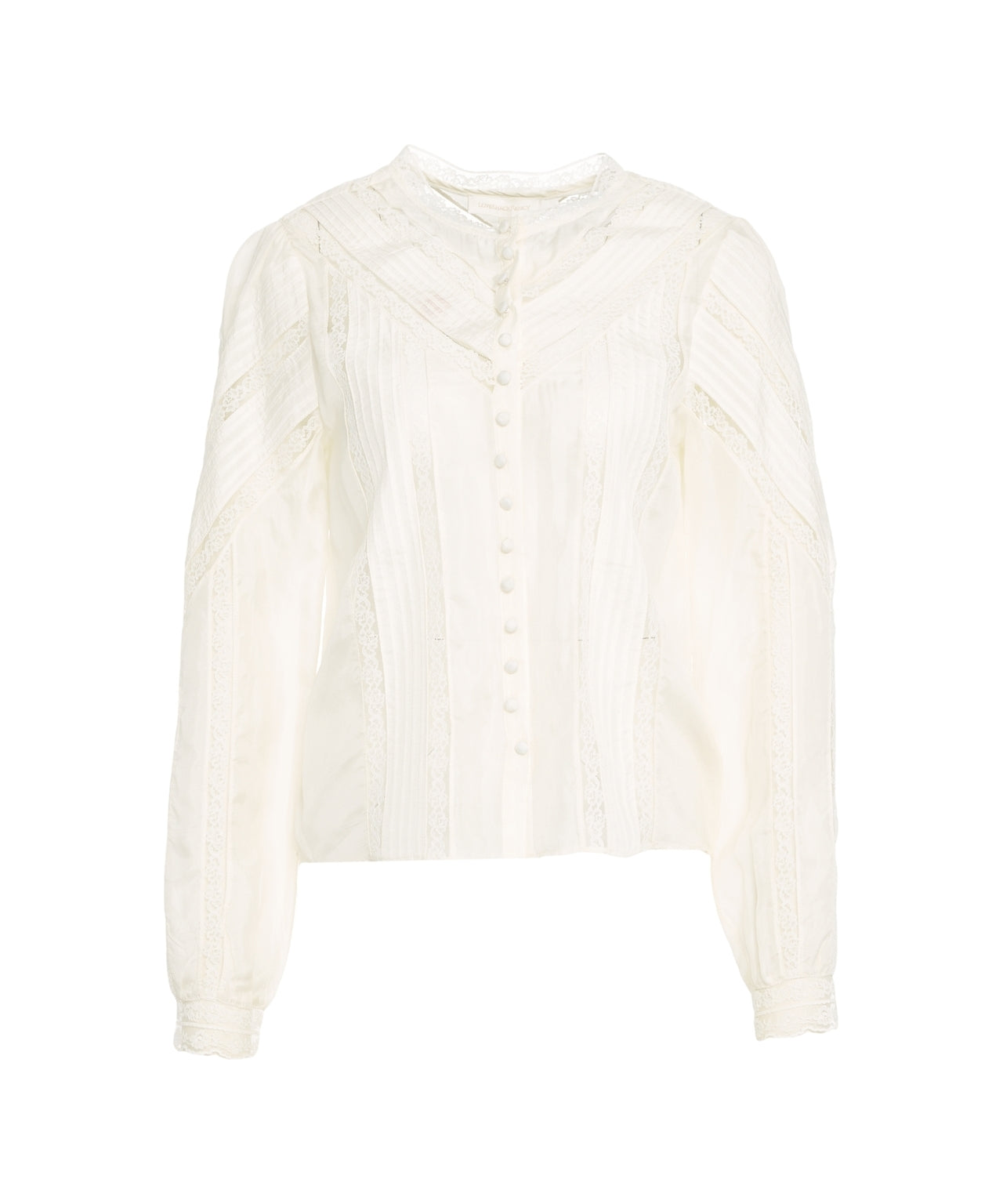 LOVESHACKFANCY Aralina Silk Blouse with High Collar and Romantic Sleeves