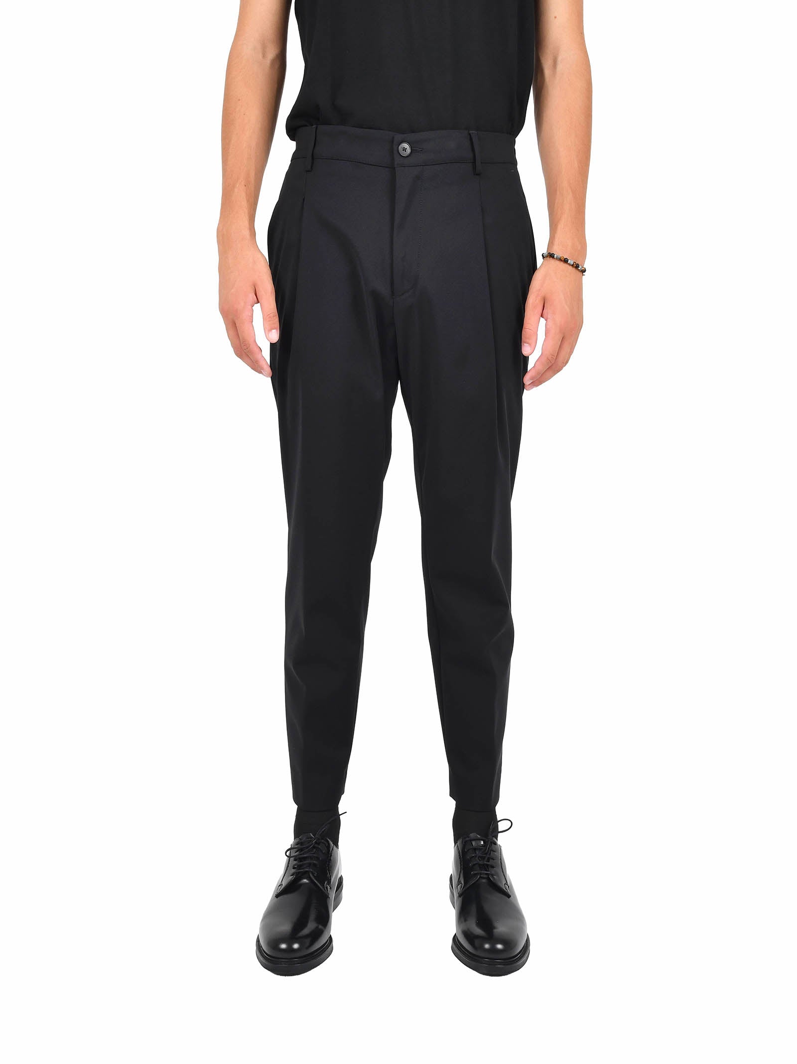 LOW BRAND Men's Carrot Fit Trousers with Double Pleats - Smart-Casual Elegance