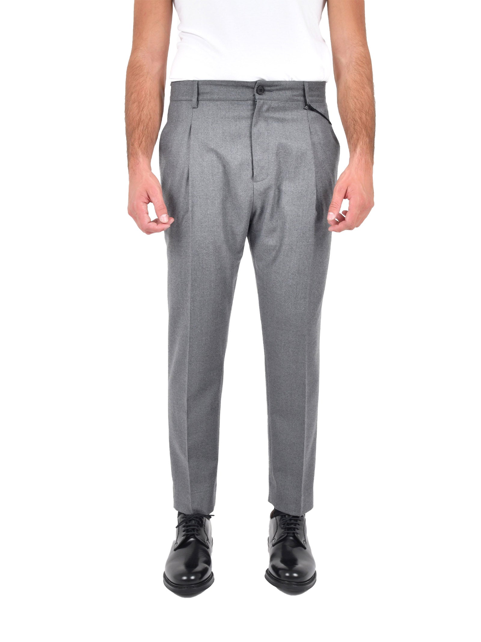 LOW BRAND Regular Carrot Fit Virgin Wool Flannel Trousers for Men