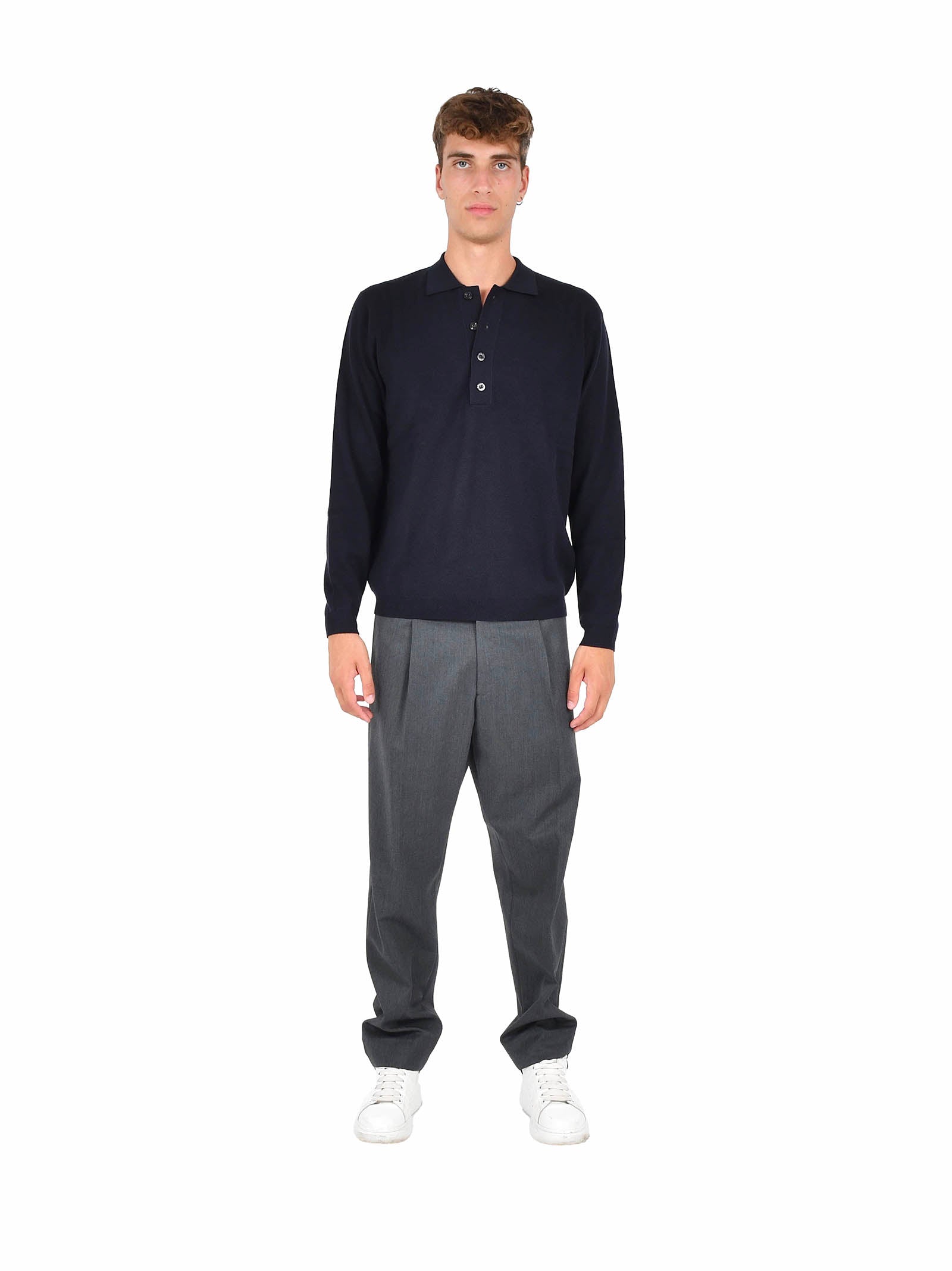 LOW BRAND Men's Long-Sleeved Polo Sweater
