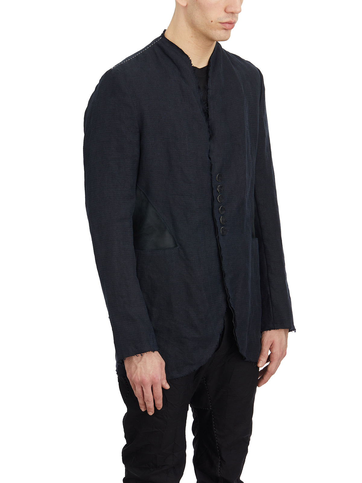 DANIELE BASTA Linen Jacket with Leather Details - Size 50