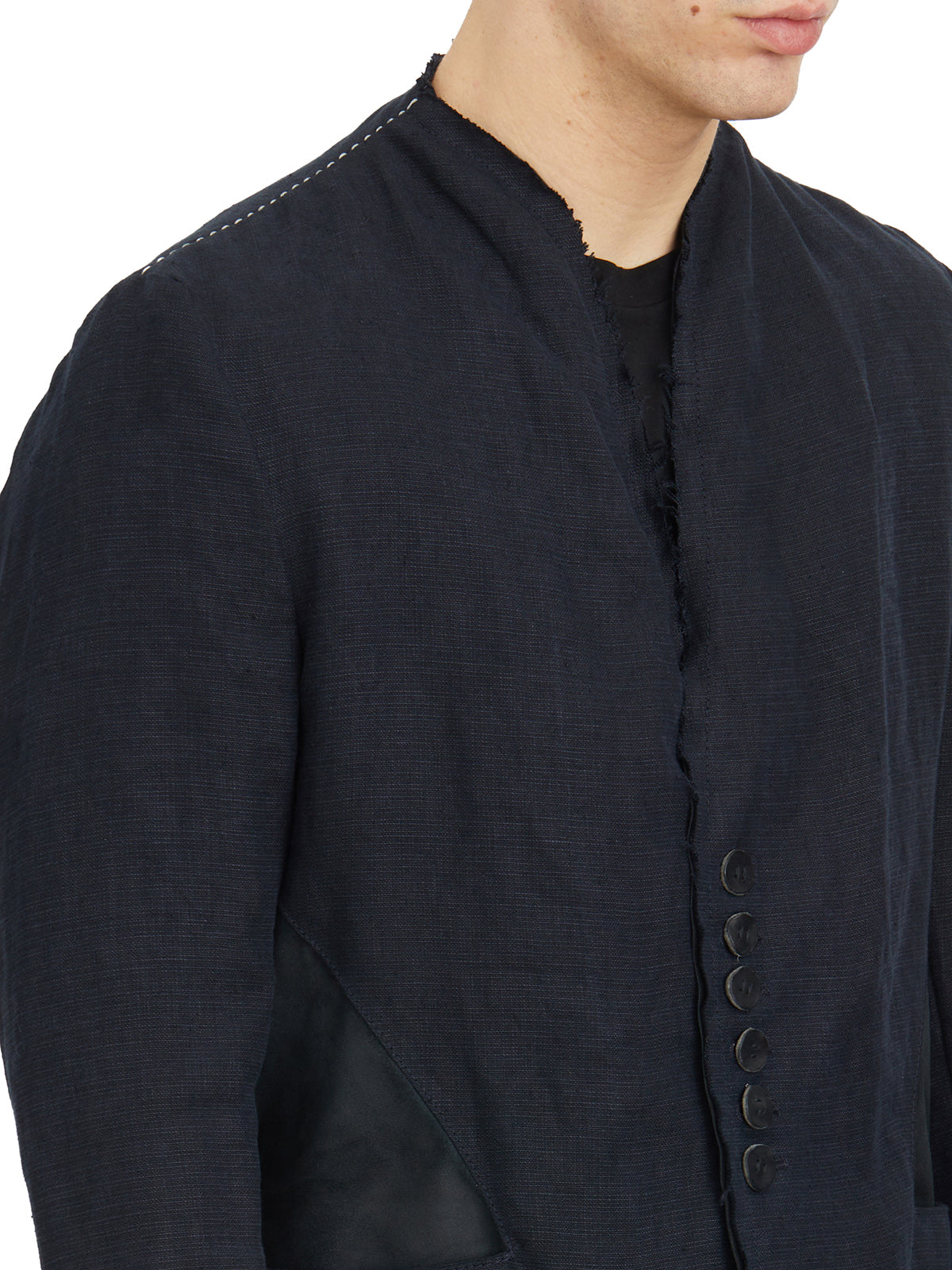 DANIELE BASTA Linen Jacket with Leather Details - Size 50