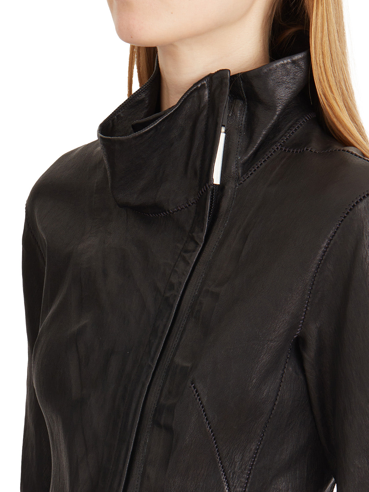 ISAAC SELLAM High Neck Leather Jacket - Size 38