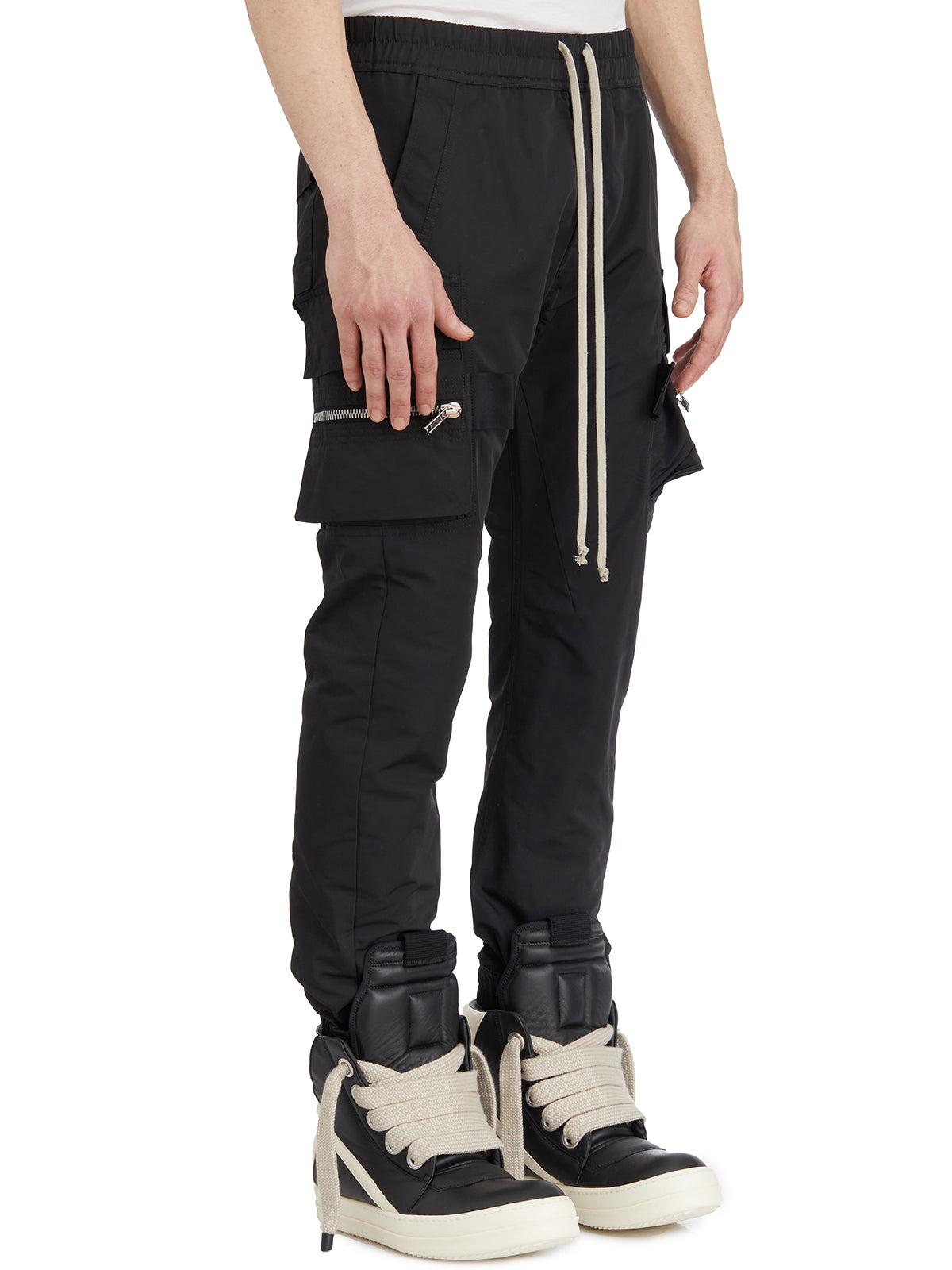 RICK OWENS Men's Mini Cargo Trousers with Elastic Waist - Size 48
