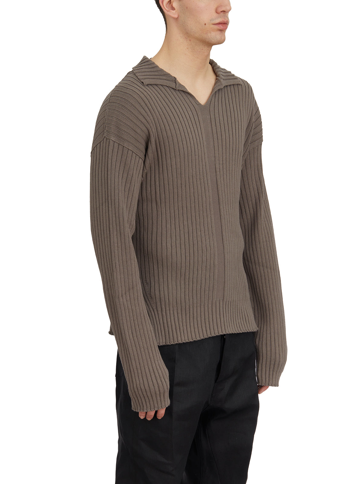 RICK OWENS Slim Fit Polo Neck V-Neck Sweater - Size M