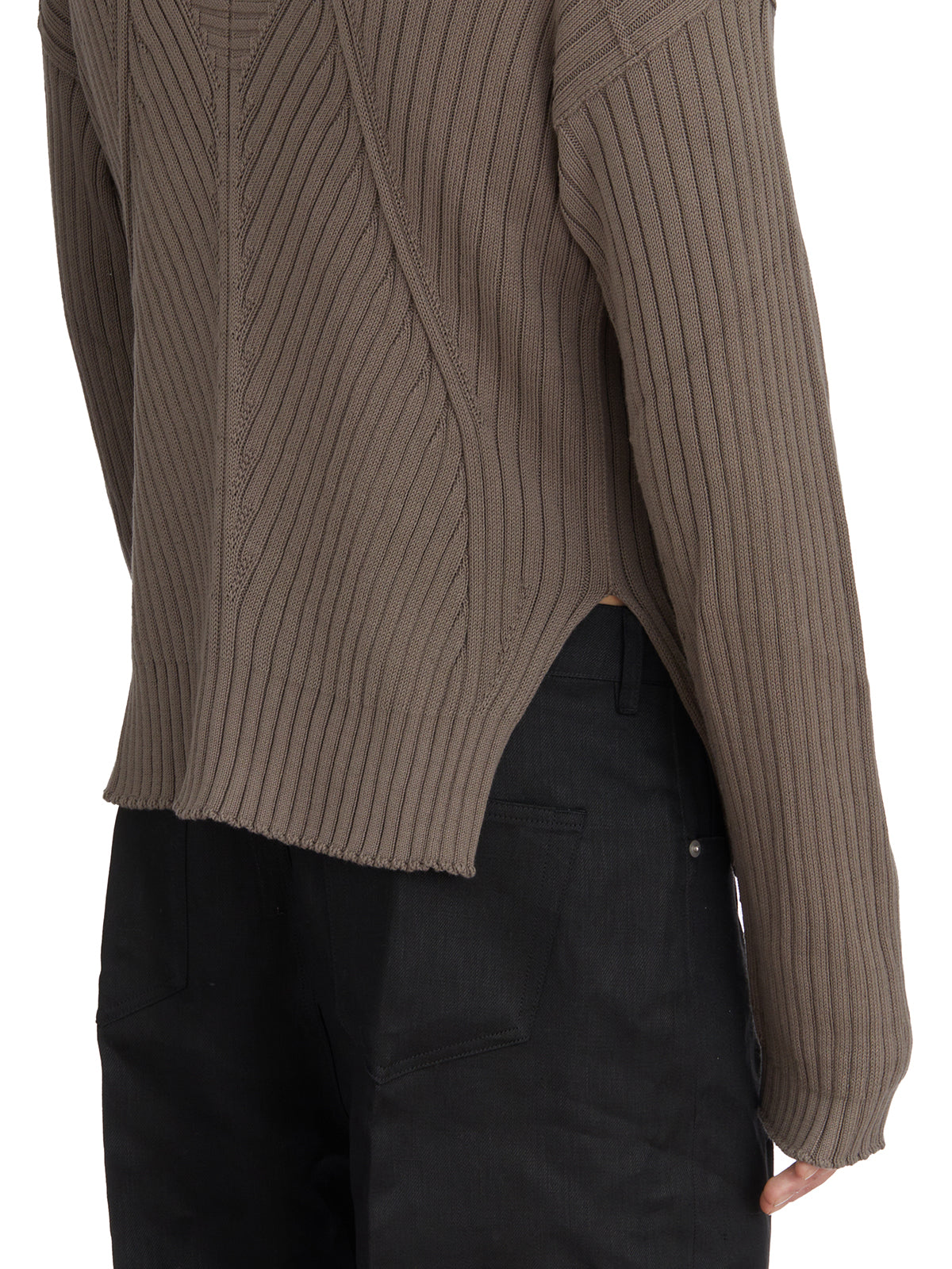 RICK OWENS Slim Fit Polo Neck V-Neck Sweater - Size M