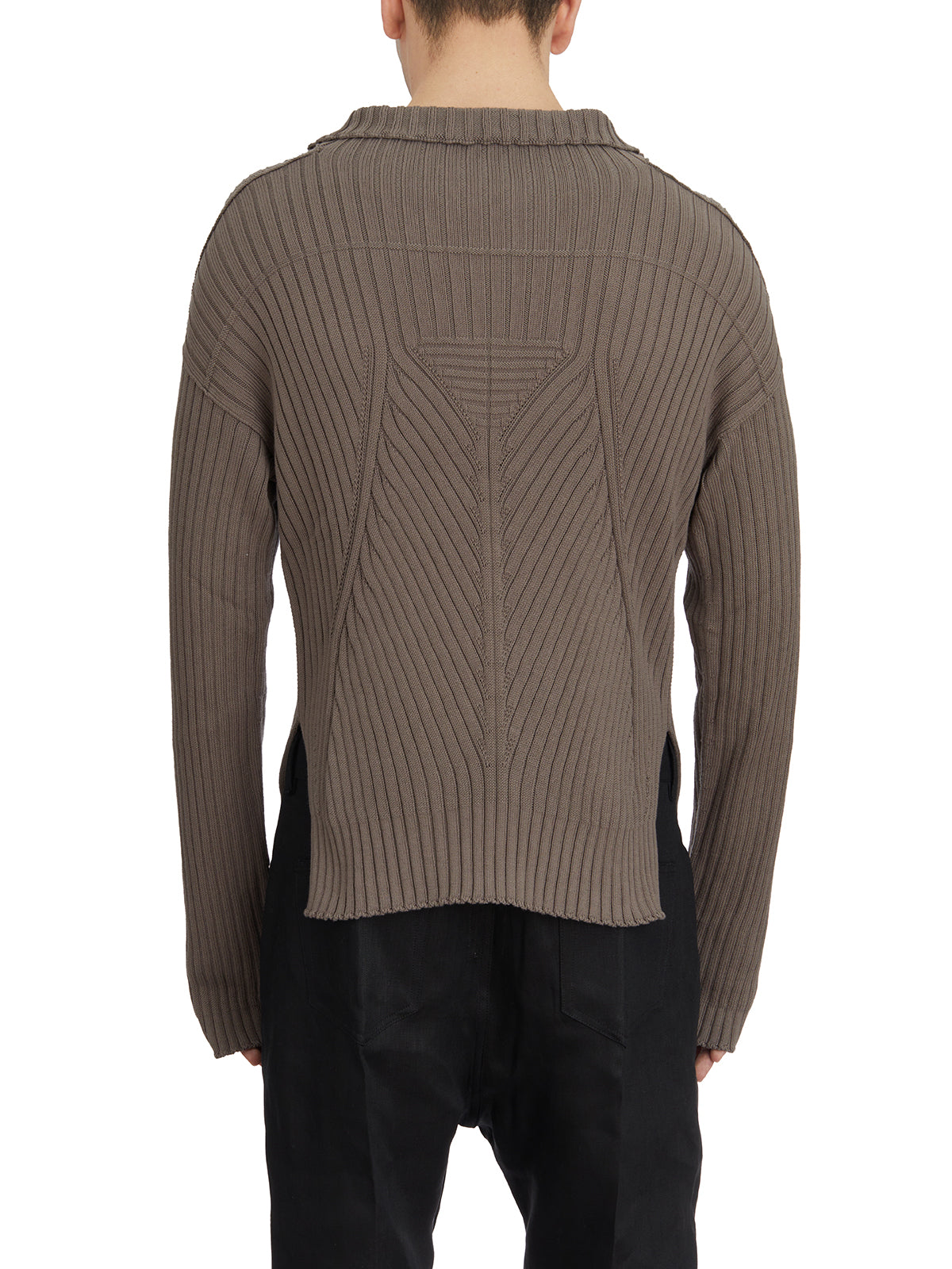 RICK OWENS Slim Fit Polo Neck V-Neck Sweater - Size M
