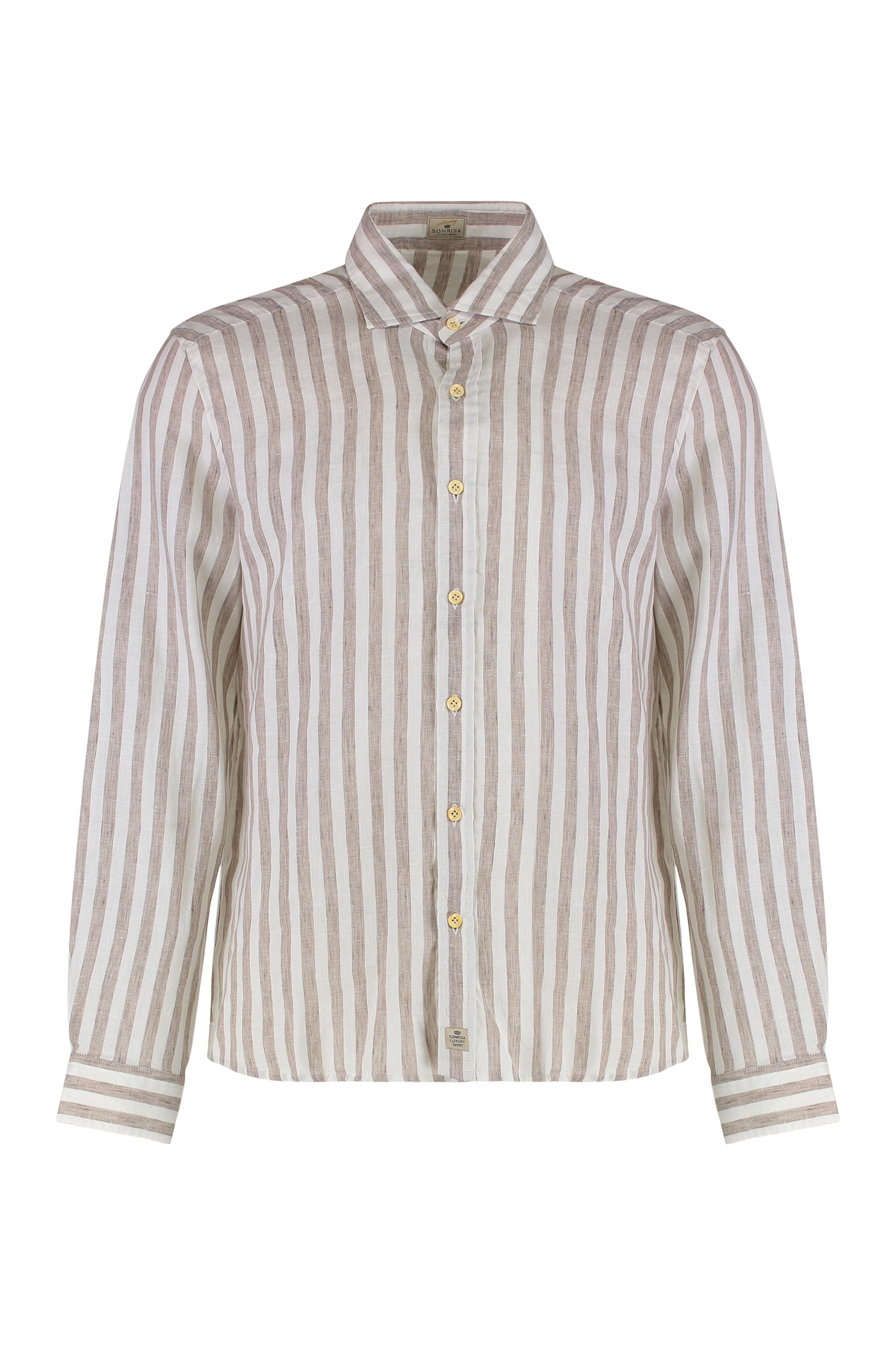 SONRISA Classic Striped Linen Shirt with Rounded Hem
