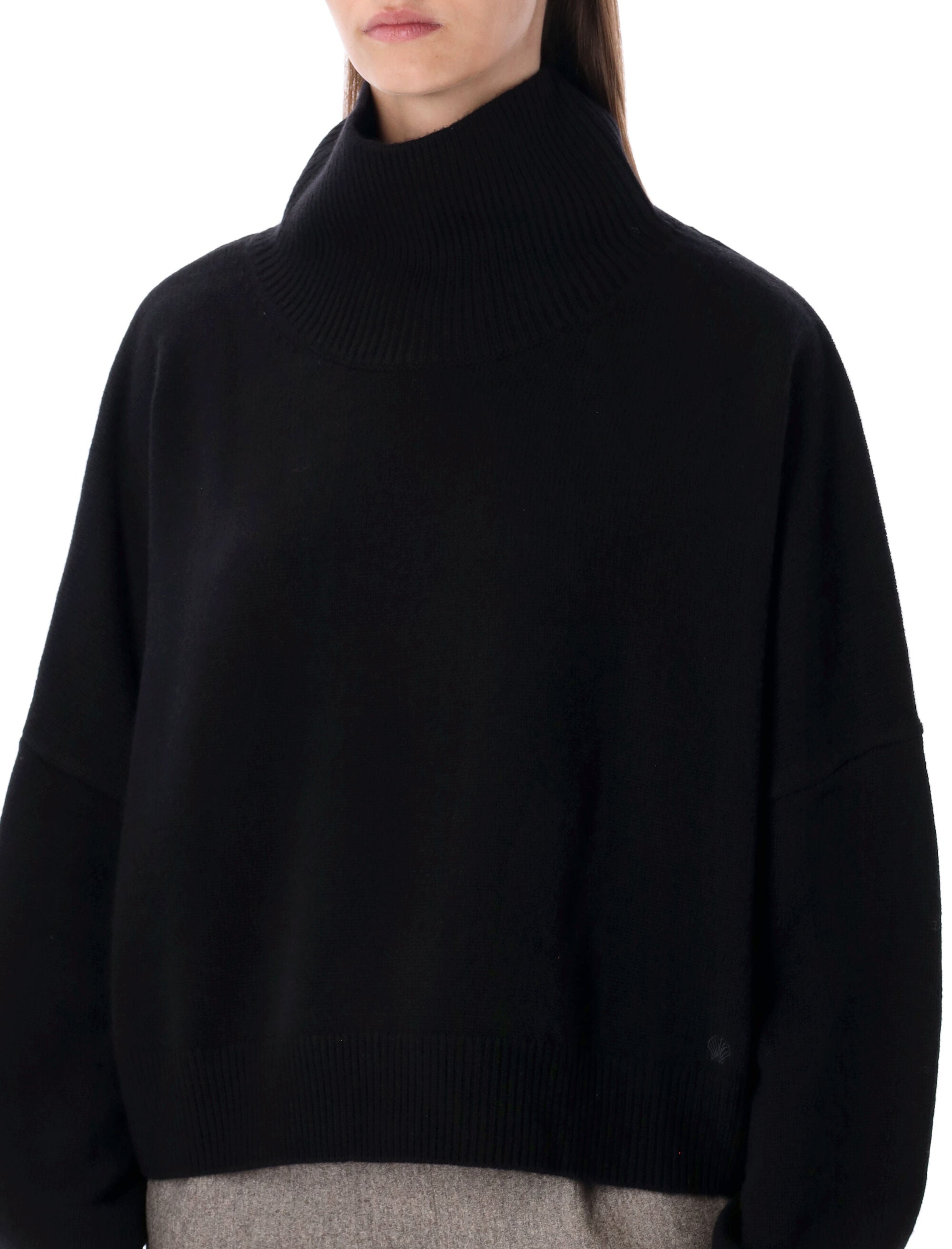 LOULOU Drop Shoulder Wool-Cashmere Stand Collar Sweater - Size S