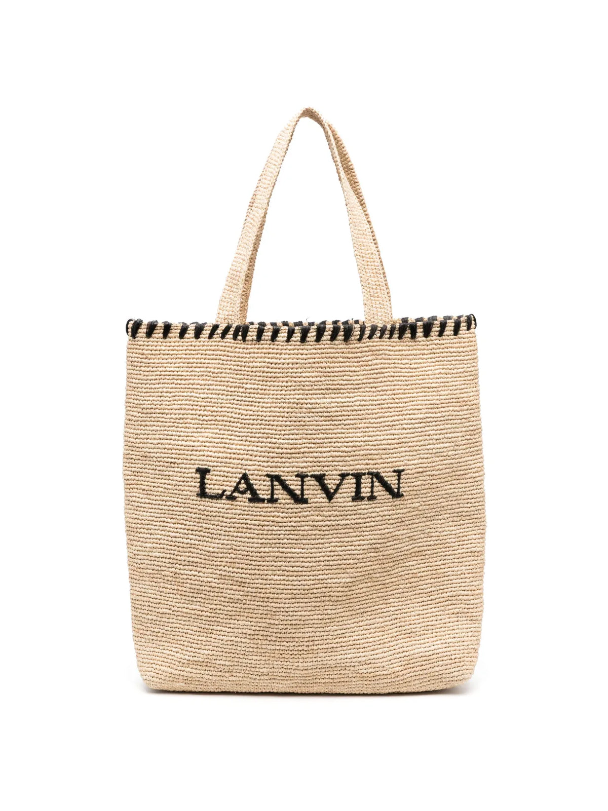 LANVIN Embroidered Logo Raffia Tote Handbag - 44x44x7 cm