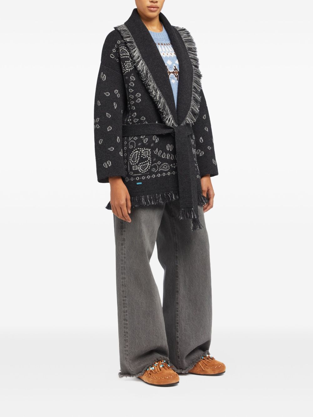 ALANUI Fringed Jacquard Cardigan with Detachable Waist Belt