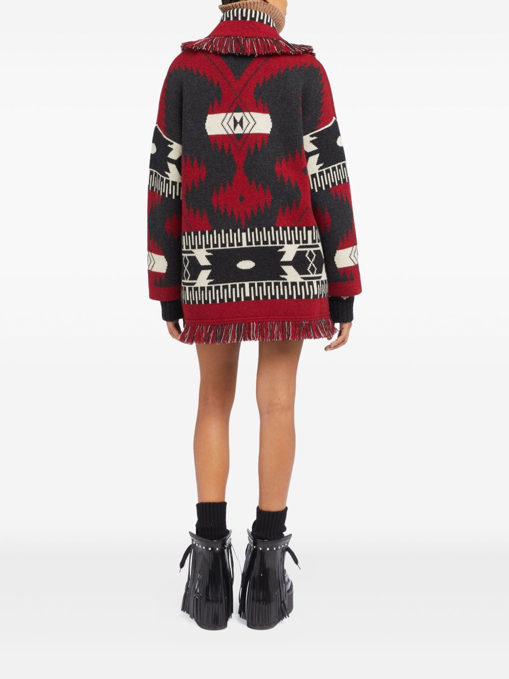 ALANUI Icon-Jacquard Cardigan with Detachable Waist Belt and Fringed Edges - Women's