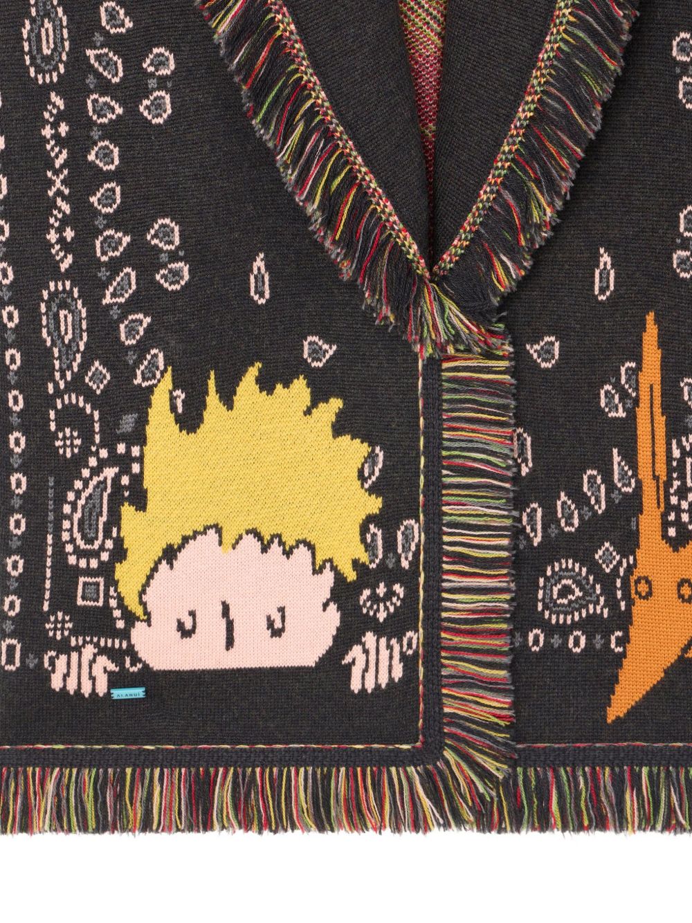 ALANUI Wool Cardigan with Little Prince Illustration and Scarf Collar