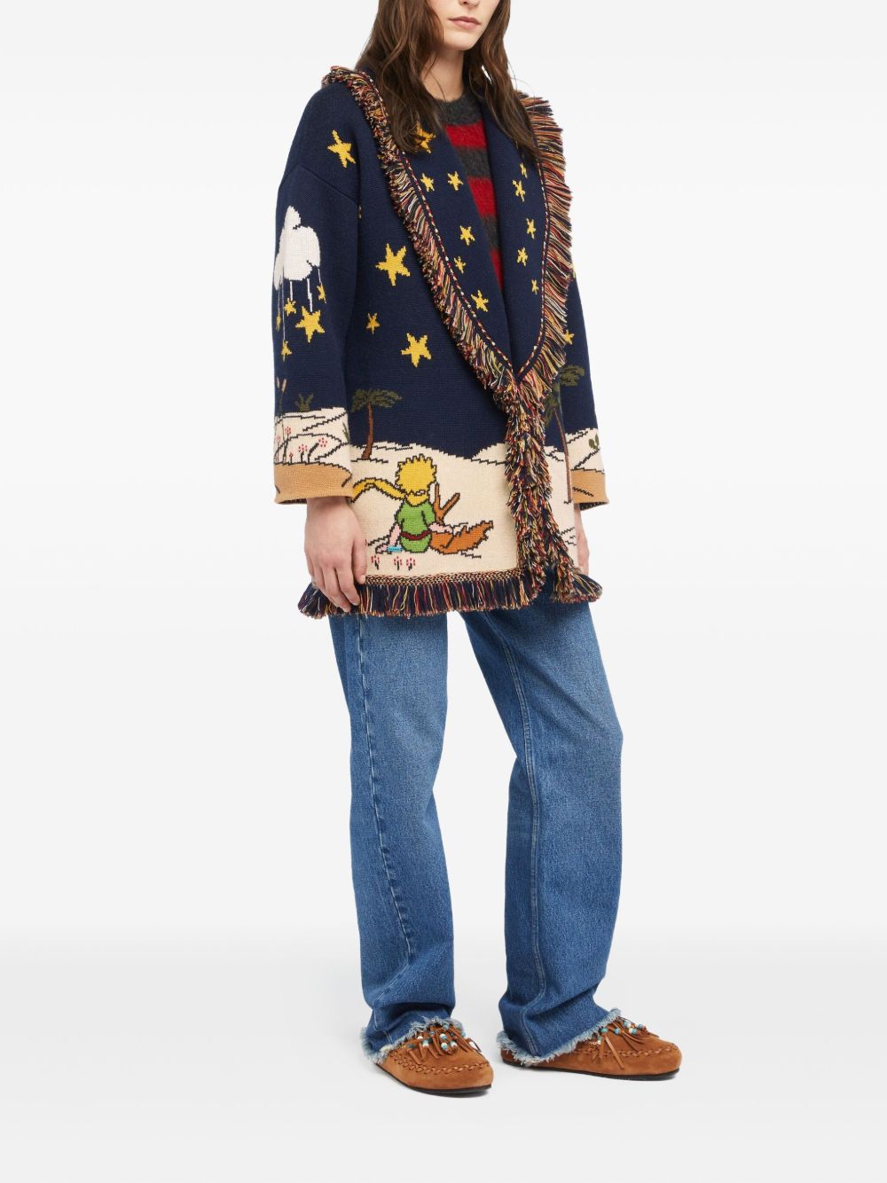 ALANUI Jacquard Knit Cardigan with Illustrations from The Little Prince