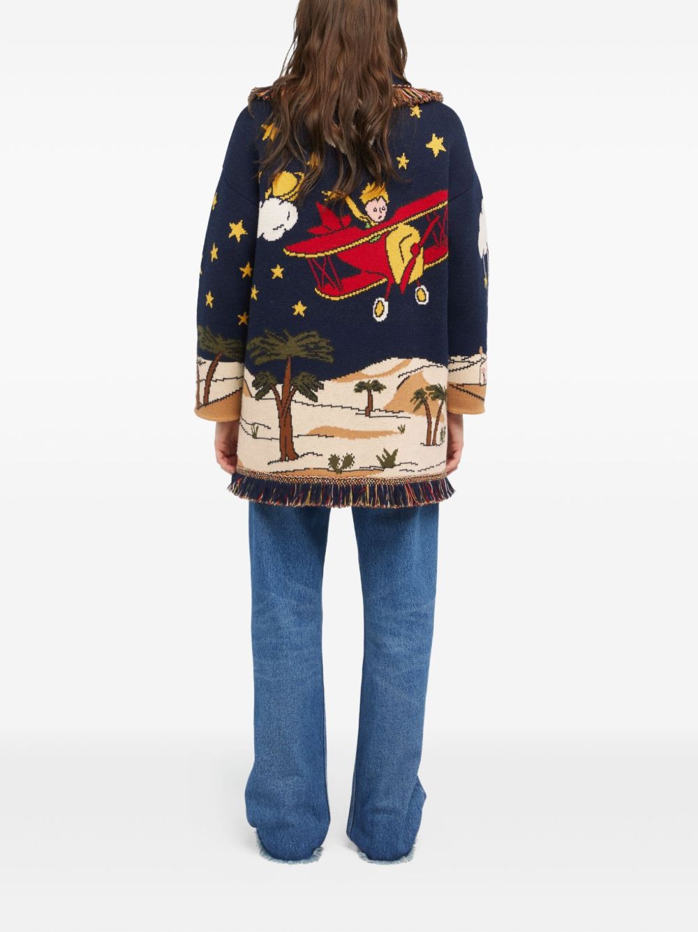 ALANUI Jacquard Knit Cardigan with Illustrations from The Little Prince