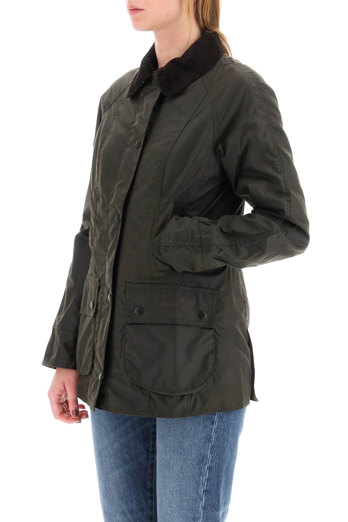 BARBOUR Women's Classic Wax Jacket with Corduroy Collar - Size 8