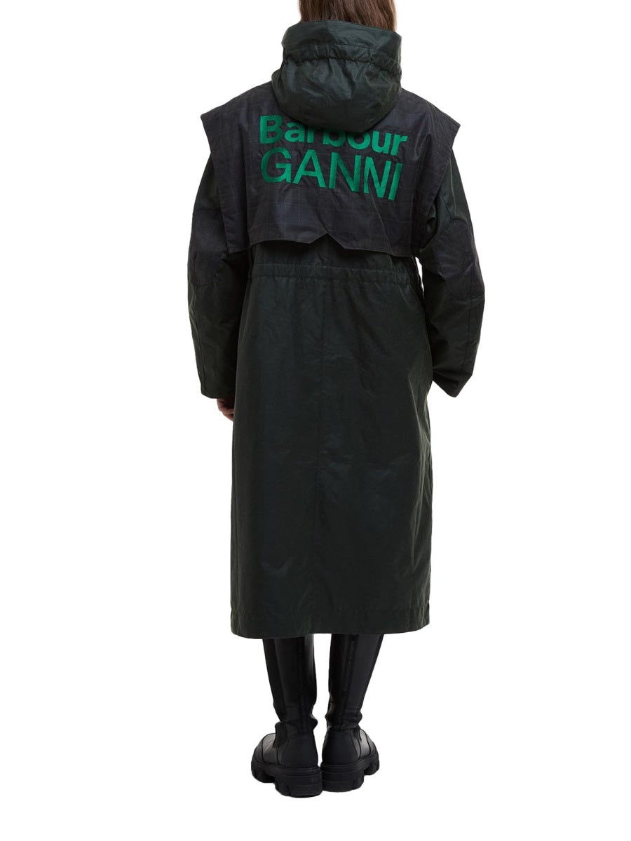 BARBOUR X GANNI Regular Fit Waxed Cotton Parka Jacket