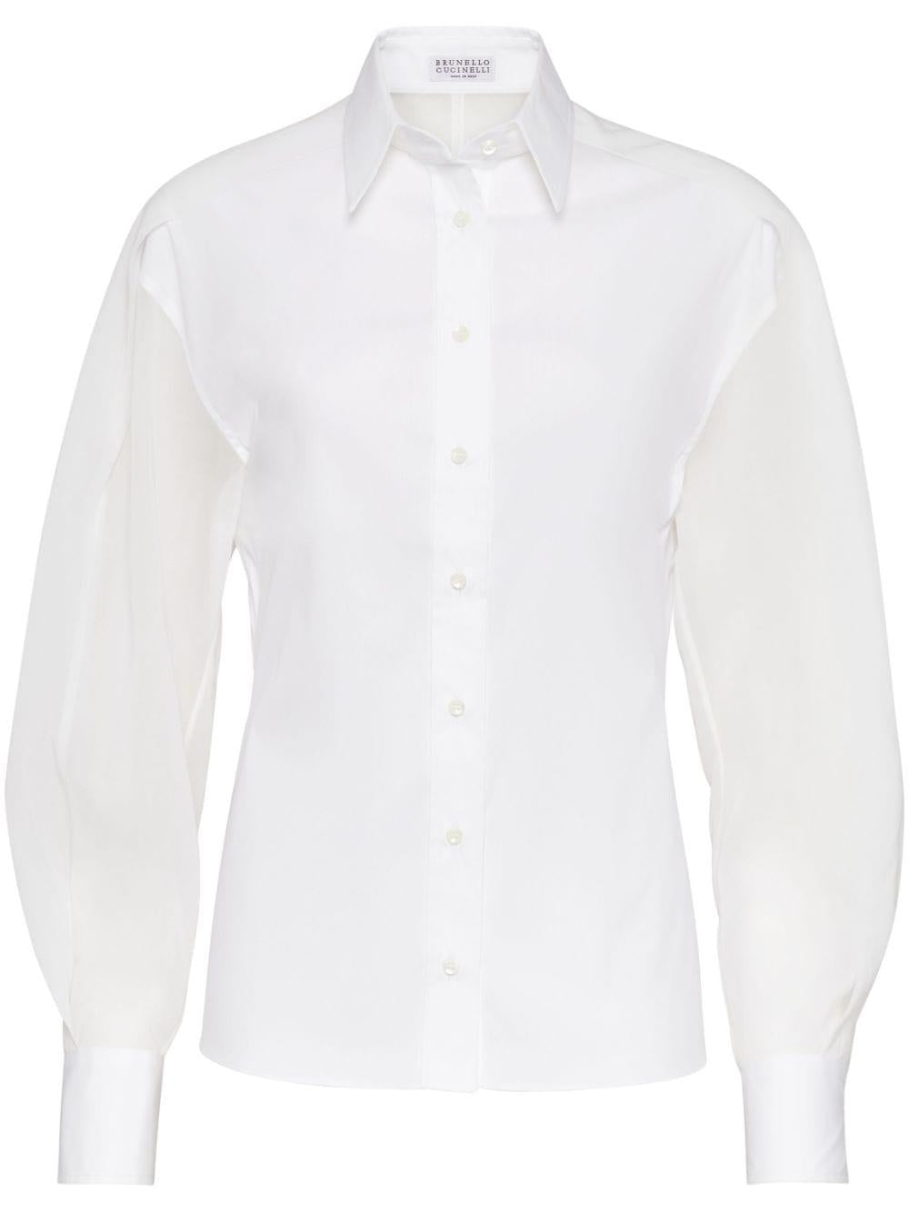 BRUNELLO CUCINELLI Stretch Cotton Poplin Shirt with Light Knit Sleeves and Necklace
