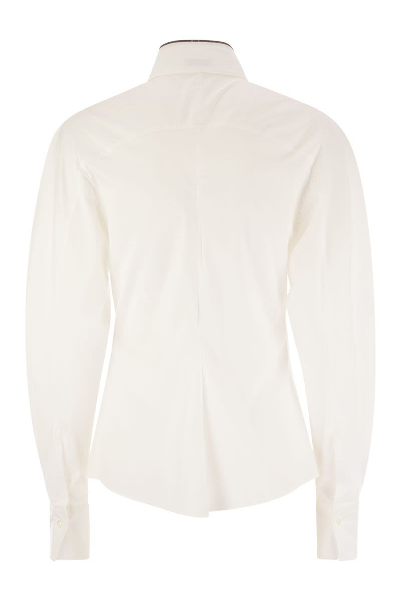 BRUNELLO CUCINELLI Stretch Cotton Poplin Shirt with Shiny Collar Detail