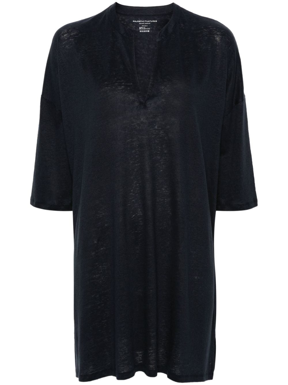 MAJESTIC Linen Blend Tunic Dress with V-Neck and Three-Quarter Sleeves