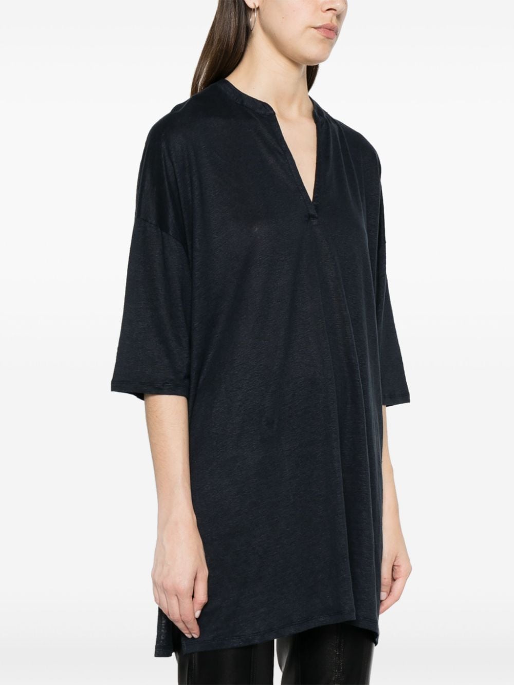 MAJESTIC Linen Blend Tunic Dress with V-Neck and Three-Quarter Sleeves