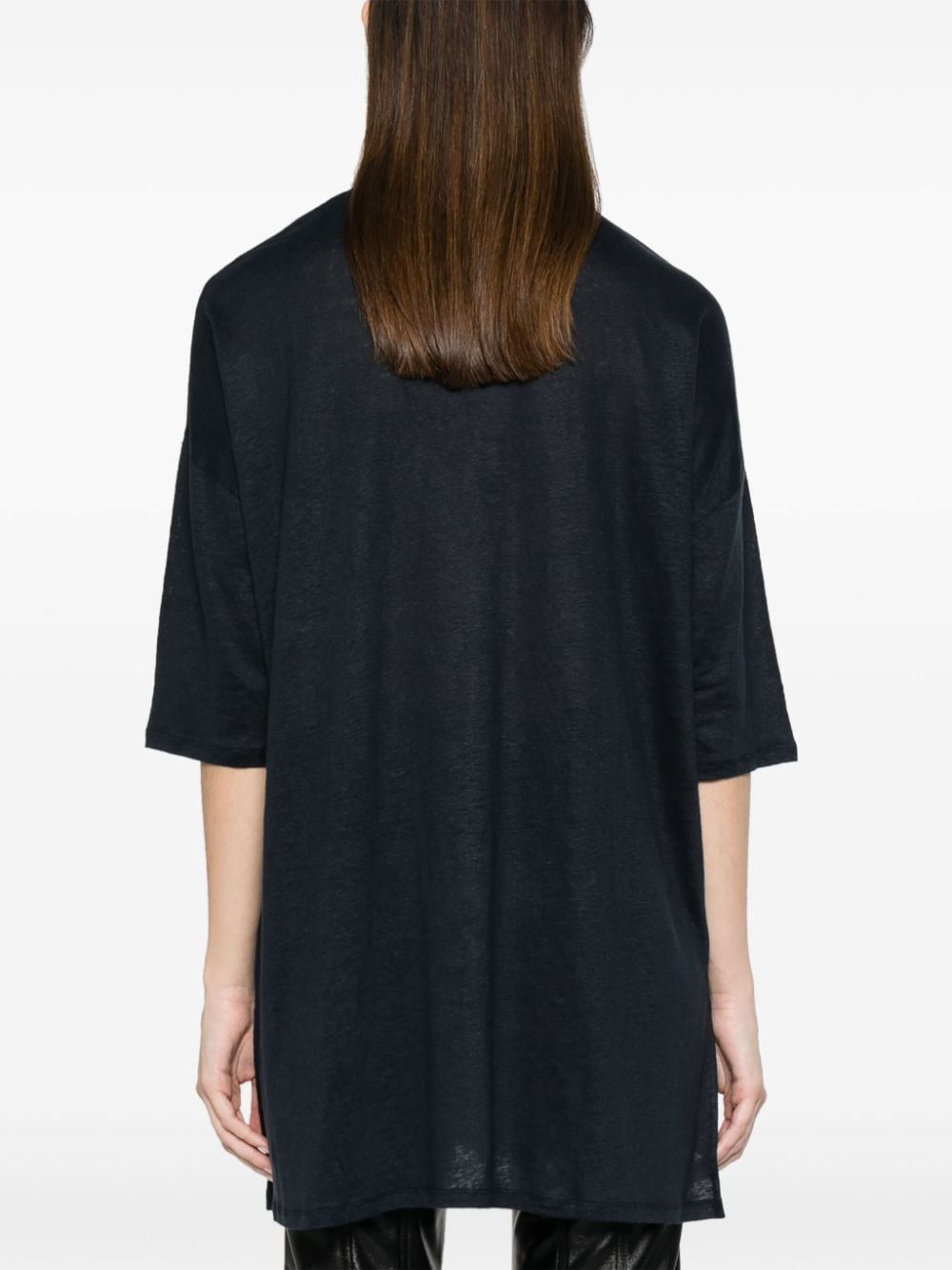 MAJESTIC Linen Blend Tunic Dress with V-Neck and Three-Quarter Sleeves