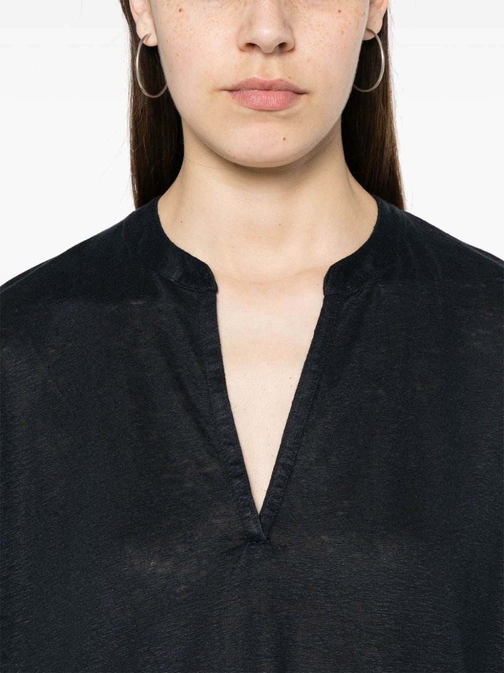 MAJESTIC Linen Blend Tunic Dress with V-Neck and Three-Quarter Sleeves