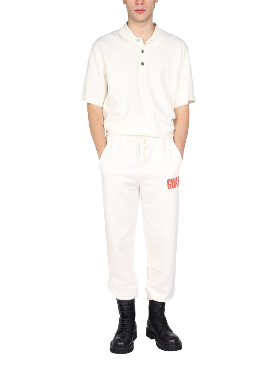 HELMUT LANG Men's Logo Print Jogging Pants with Elastic Drawstring Waistband