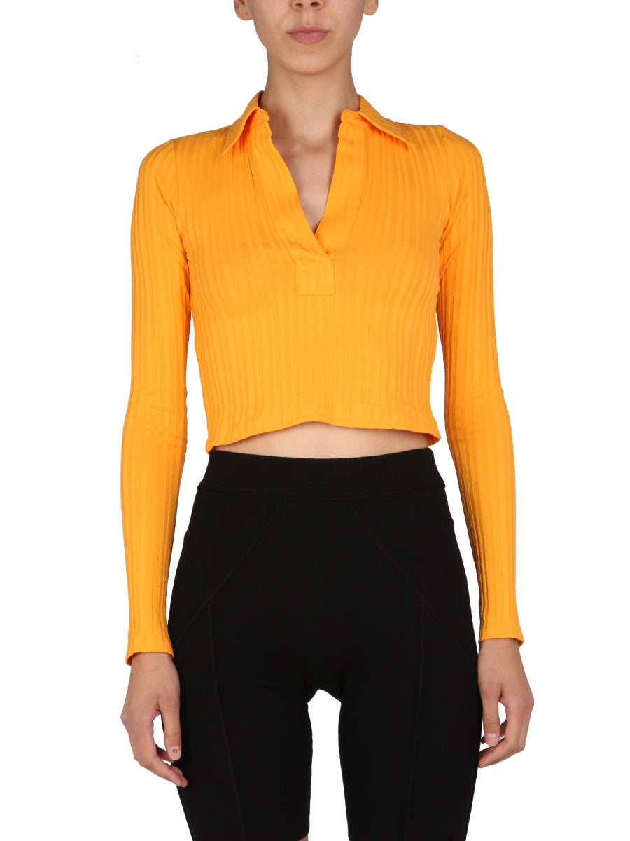 HELMUT LANG Cropped Polo with Pointed Collar for Women