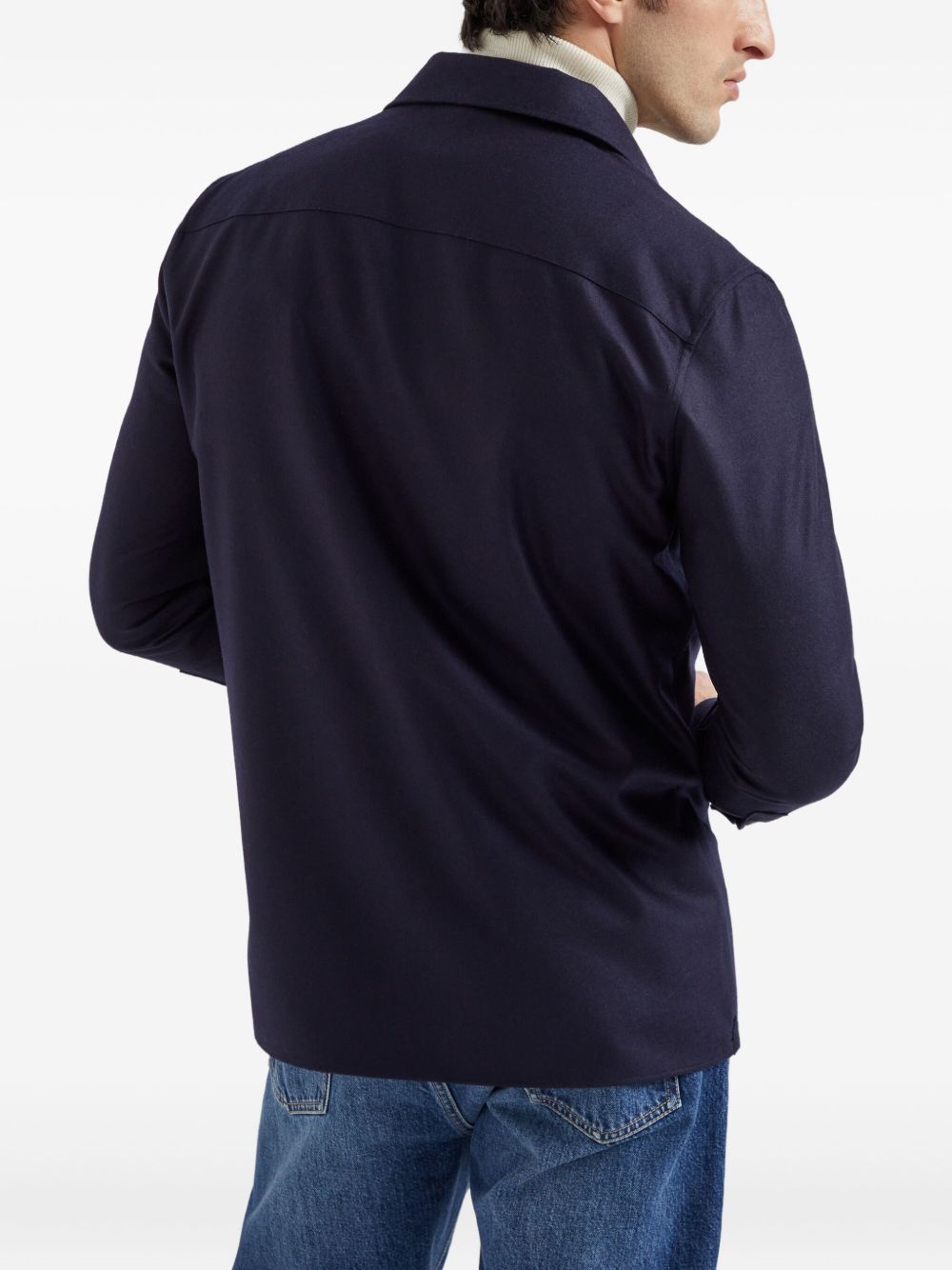 BRUNELLO CUCINELLI Wool Shirt with Button Front and Chest Pockets for Men