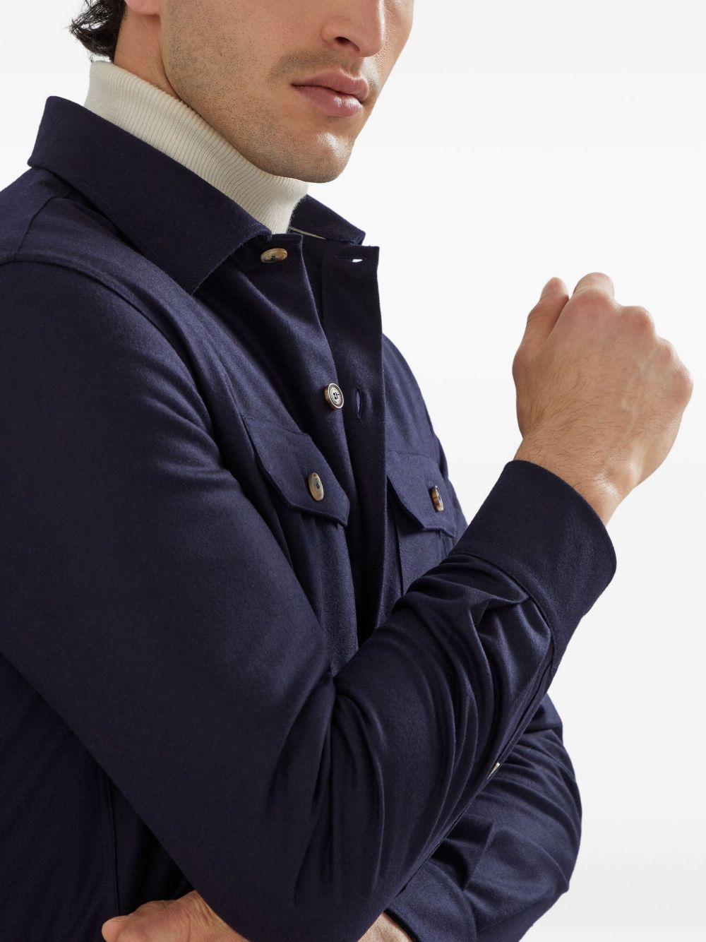 BRUNELLO CUCINELLI Wool Shirt with Button Front and Chest Pockets for Men