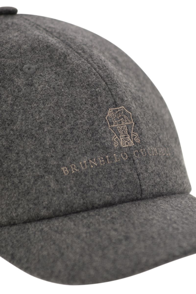 BRUNELLO CUCINELLI Virgin Wool Flannel Baseball Cap with Embroidered Logo