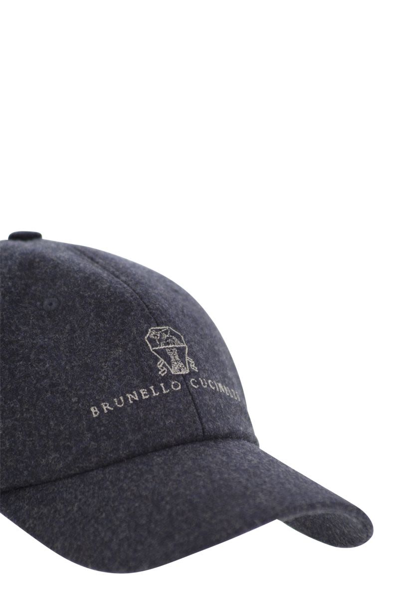 BRUNELLO CUCINELLI Virgin Wool Flannel Baseball Cap with Embroidered Logo