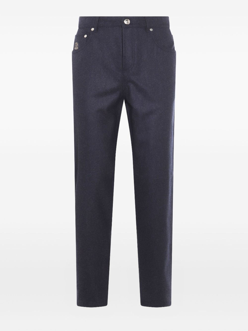 BRUNELLO CUCINELLI Elegant Wool Trousers with Embroidered Logo for Men