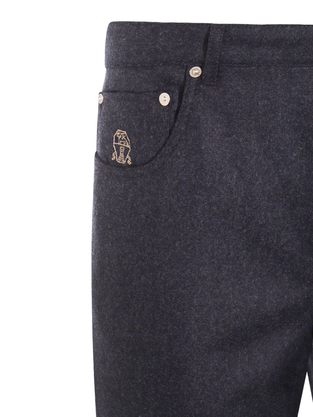 BRUNELLO CUCINELLI Elegant Wool Trousers with Embroidered Logo for Men