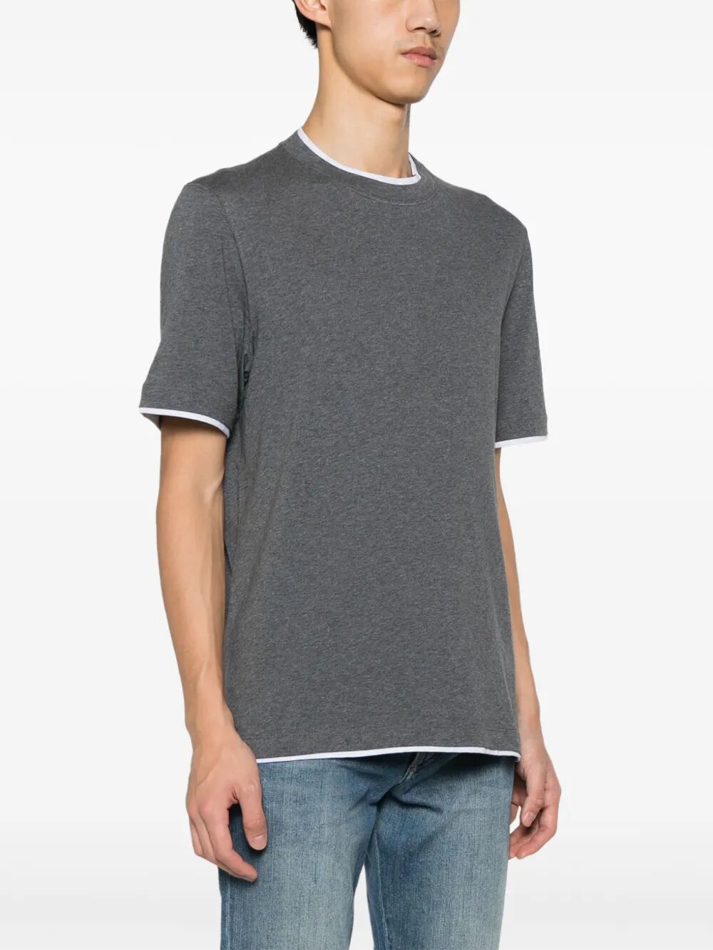 BRUNELLO CUCINELLI Cotton Crew Neck T-Shirt with Faux-Layering for Men