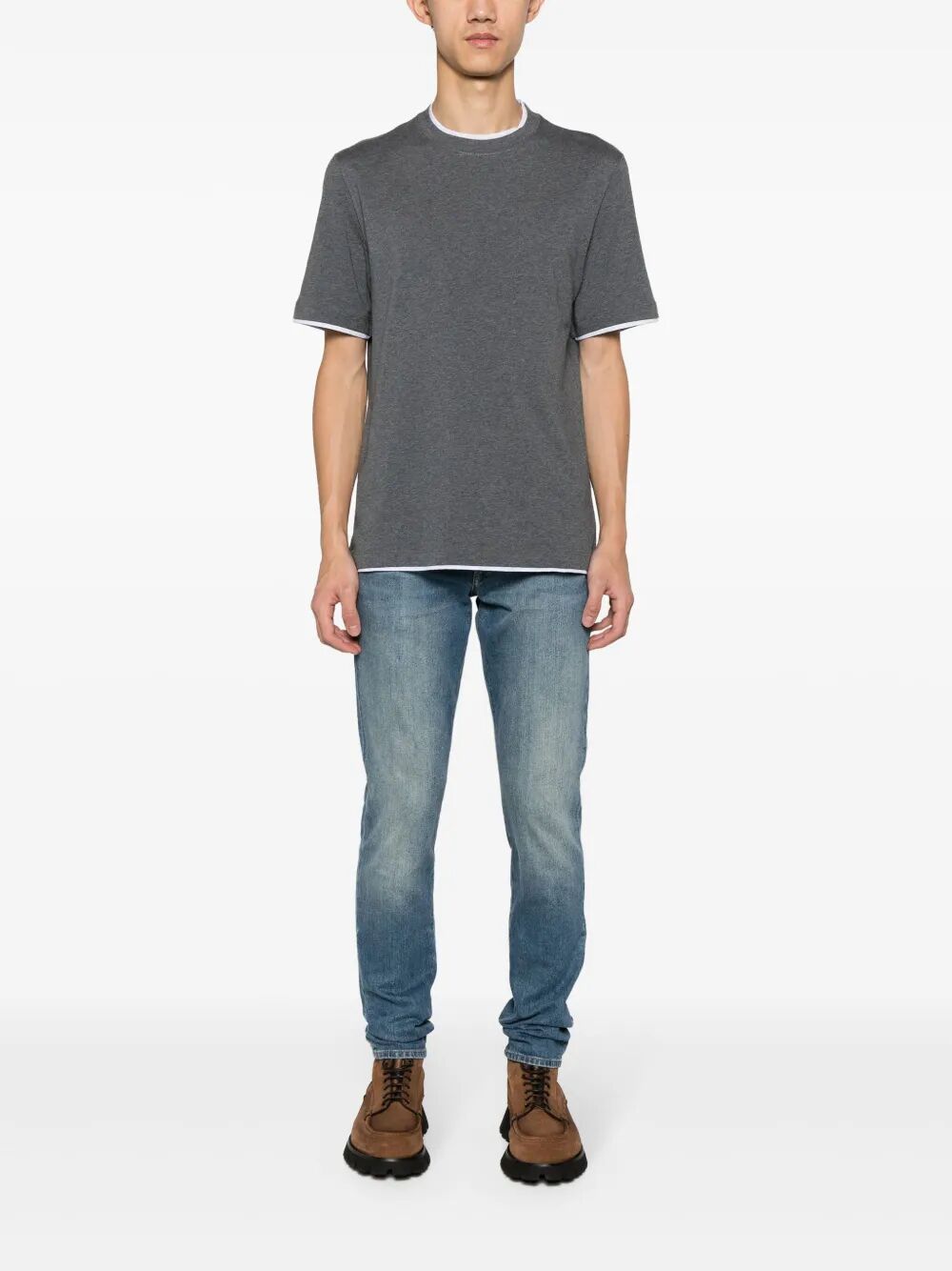 BRUNELLO CUCINELLI Cotton Crew Neck T-Shirt with Faux-Layering for Men